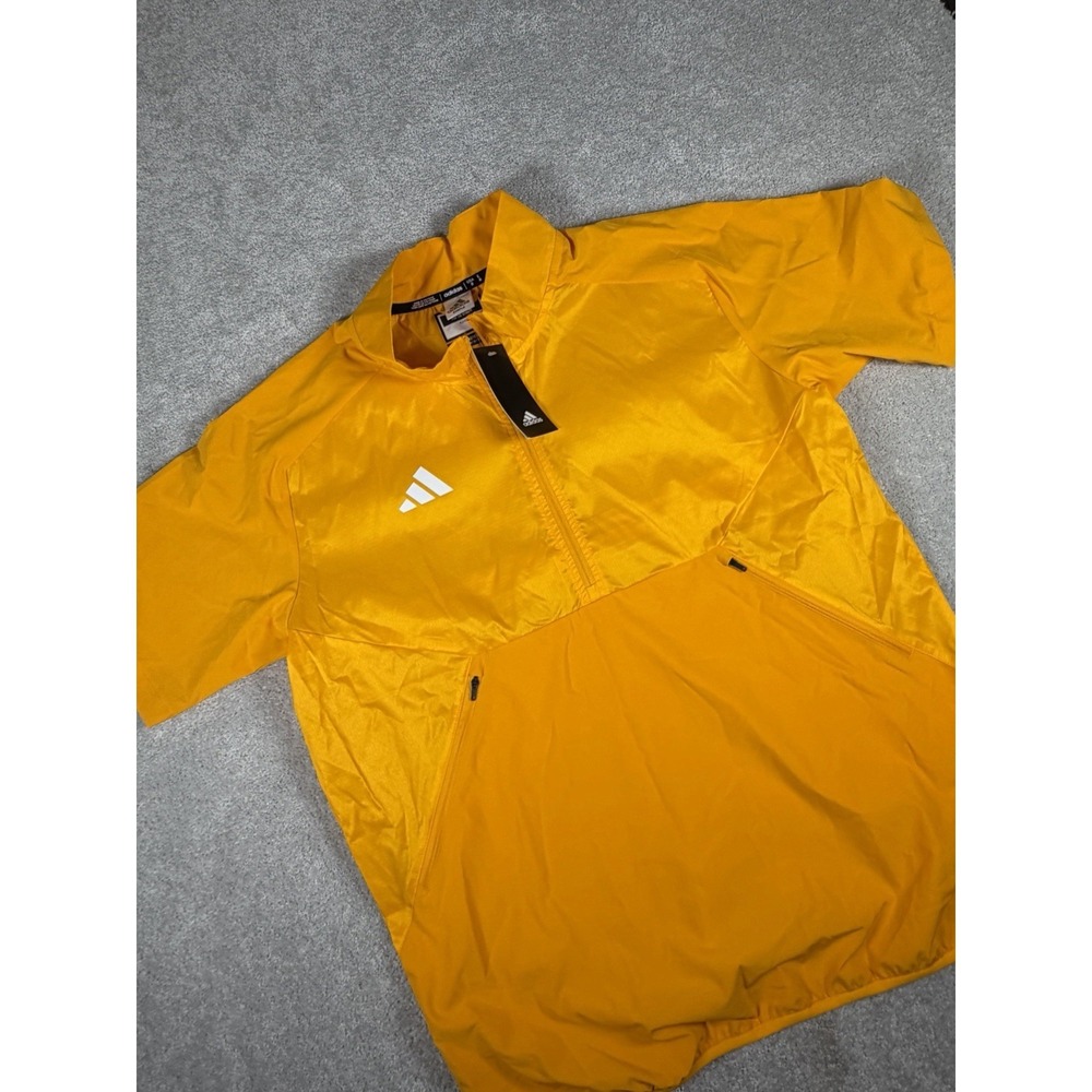 Adidas Jacket Mens Medium Orange Aeroready Sample 1/2 Zip Ripstop Short Sleeve